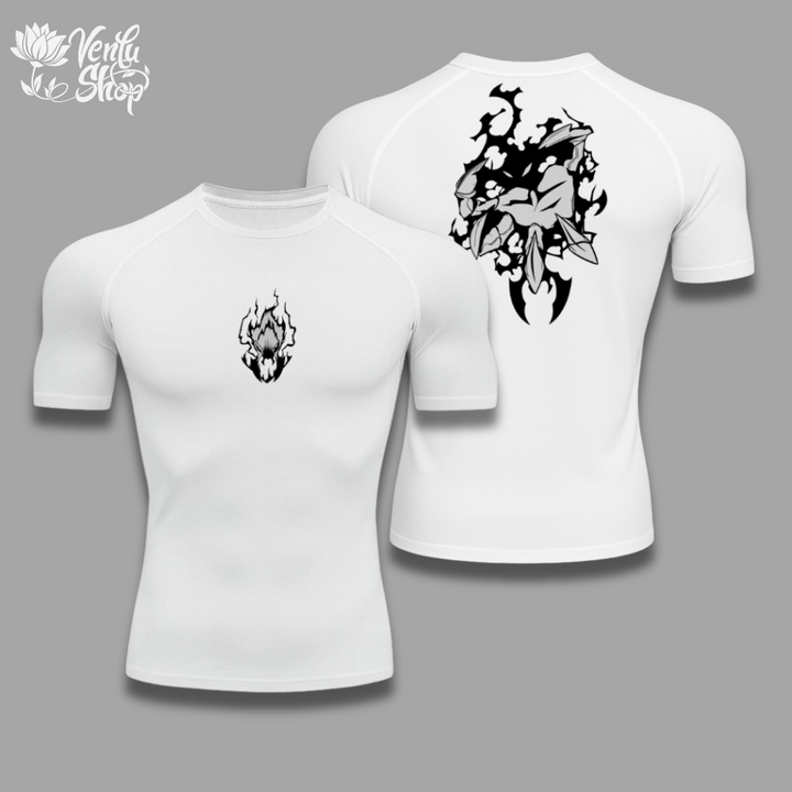 Beru anime-inspired White t-shirt with black floral design on a gray background