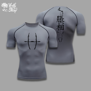  Choso Compression Shirt — inspired  A black short sleeve compression shirt with a design on the back featuring what appears to be a stylized graphic or text in white.