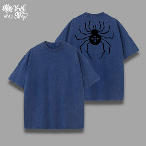  Chrollo Washed Shirt  A beige oversized t-shirt with a spider graphic on the back, displayed front and back.
