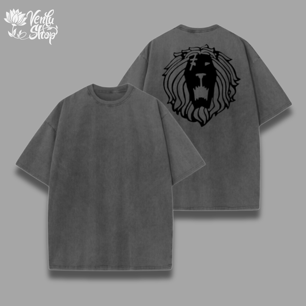 A gray Escanor Washed Shirt with a character design on the front.