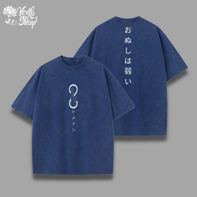  Gojo Washed Shirt  Navy blue washed shirt with graphic design and text on the back