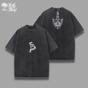  Jotaro Washed Shirt  Two green oversized t-shirts with a white graphic on the front, one showing the front view and the other showing the back view.