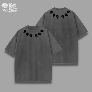 Obito Washed Shirt Two purple t-shirts with a white character design on the back, one displayed in front view and the other in back view.