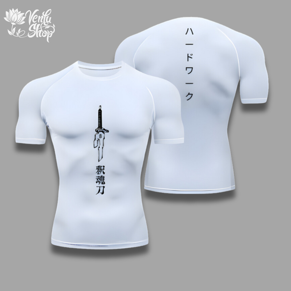 VenluShop Toji compression shirt in white with black Jujutsu Kaisen graphic