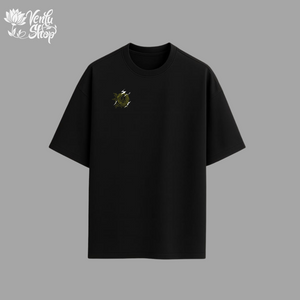 Escanor anime-inspired Black t-shirt with a small green logo on a gray background