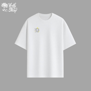 Escanor anime-inspired White t-shirt with a small logo on the chest against a gray background