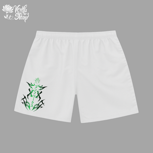 
Gon anime-inspired White shorts with green and black design on a gray background