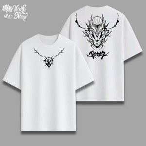 Guts anime-inspired  White t-shirt with black dragon design on a gray background