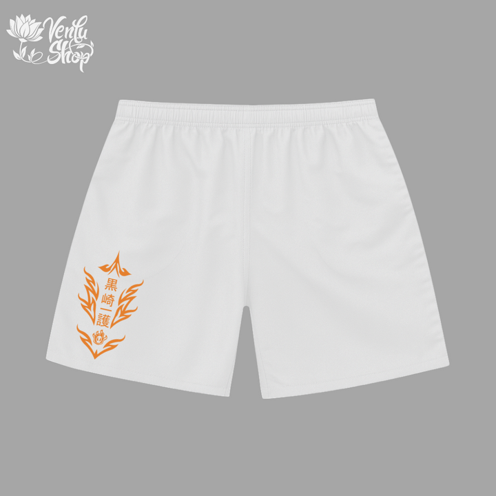 Ichigo anime-inspired White shorts with orange design on a gray background