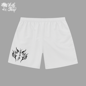 Kaneki anime-inspired White shorts with black tribal design on a gray background