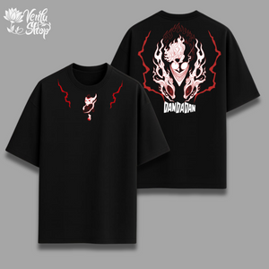 Ken Takakura anime-inspired Black t-shirt with red and white designs on a gray background