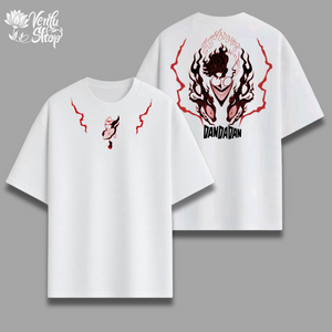 Ken Takakura anime-inspired White t-shirt with red and black graphic design on a gray background