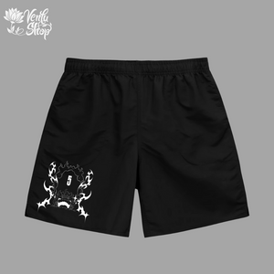 Luffy anime-inspired Black shorts with a white graphic design on a gray background