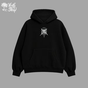 Luffy anime-inspired Black hoodie with a white graphic design on a gray background