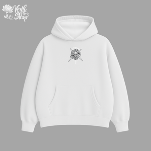Luffy anime-inspired White hoodie with a floral design on a gray background