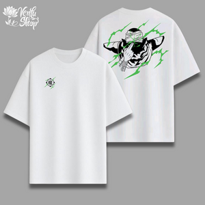 Piccolo anime-inspired White t-shirt with a graphic design on the front and back against a gray background
