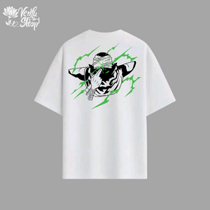Piccolo anime-inspired White t-shirt with a black and green graphic design on a gray background