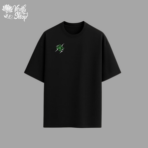 Piccolo anime-inspired Black t-shirt with a small green logo on a gray background