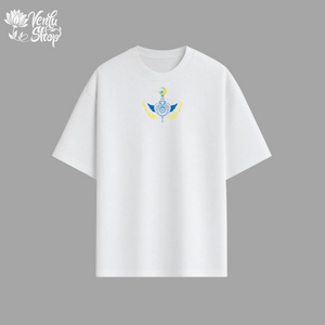 Sailor Moon anime-inspired White t-shirt with a colorful logo on a gray background