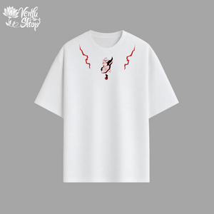 Ken Takakura anime-inspired White t-shirt with red designs on a gray background