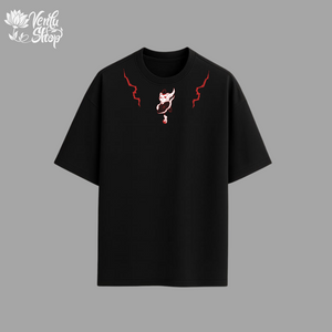 Ken Takakura anime-inspired Black t-shirt with red and white design on a gray background
