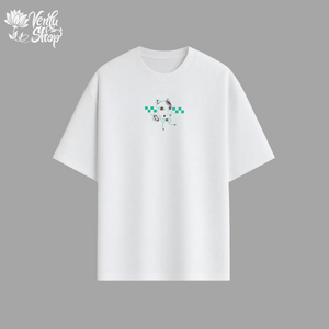 Tanjiro anime-inspired White t-shirt with a small design on a gray background