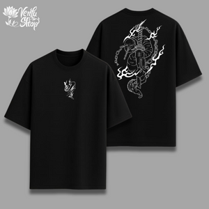 Toji anime-inspired Black t-shirt with white graphic design on a gray background