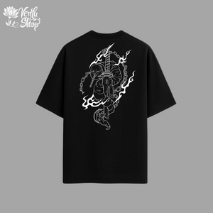 Toji anime-inspired Black t-shirt with white graphic design on a gray background