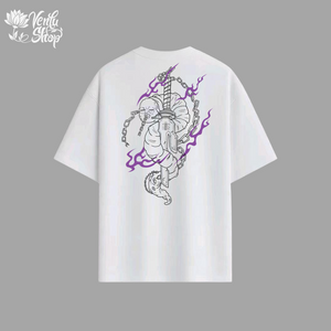 Toji anime-inspired White t-shirt with a graphic design on the back against a gray background