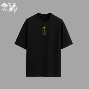 Zenitsu anime-inspired Black t-shirt with a yellow logo on a gray background