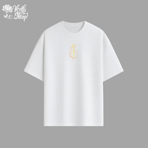 Zenitsu anime-inspired White t-shirt with a small embroidered design on a gray background
