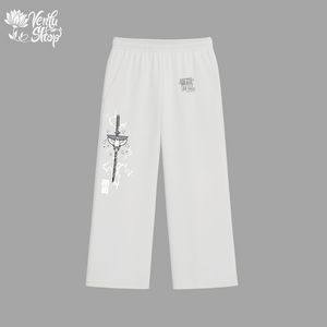 Zenitsu anime-inspired White pants with embroidery on a gray background